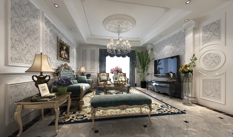 上海尚汇豪庭150平欧式古典风格三居室客厅装修效果图