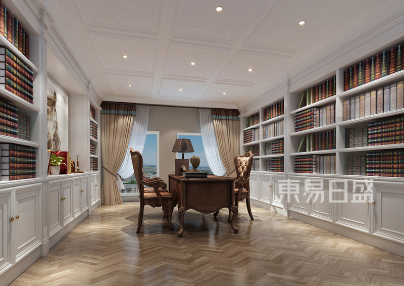 上海风度国际260平美式乡村风格复式书房装修效果图