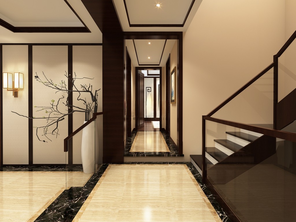 杨浦区上海院子450平新中式风格独栋别墅玄关装修效果图