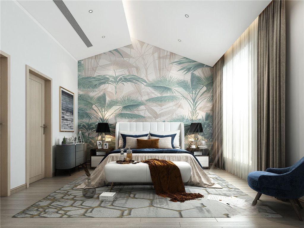 青浦区凯迪澳澜湾350平现代极简风格独栋别墅卧室装修效果图