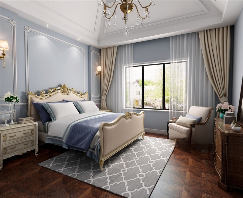 上海香水湾500平美式风格别墅卧室装修效果图
