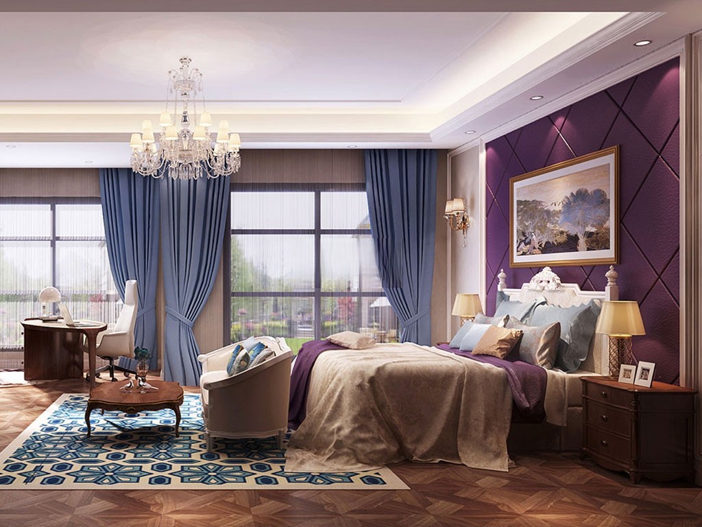 嘉定区华润中央公园580平欧式风格独栋别墅卧室装修效果图