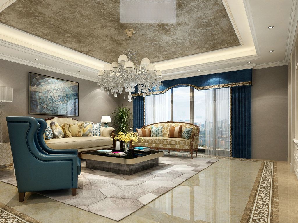 普陀区中海紫御豪庭235平欧式风格大平层客厅装修效果图