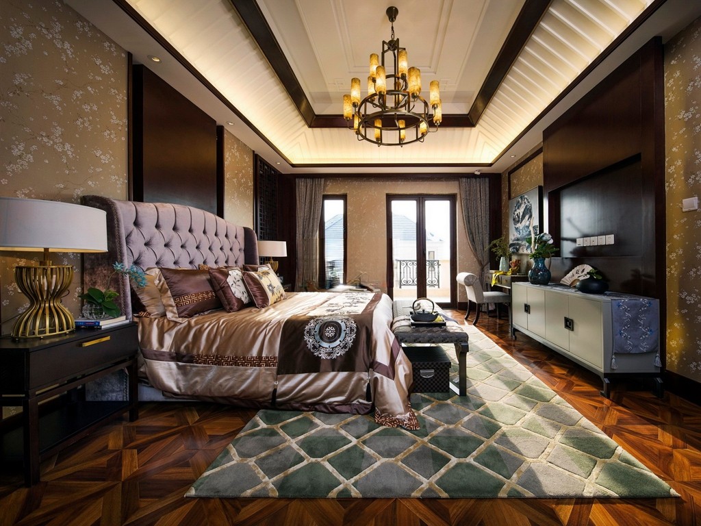 浦东东郊紫园700平新中式风格独栋别墅卧室装修效果图