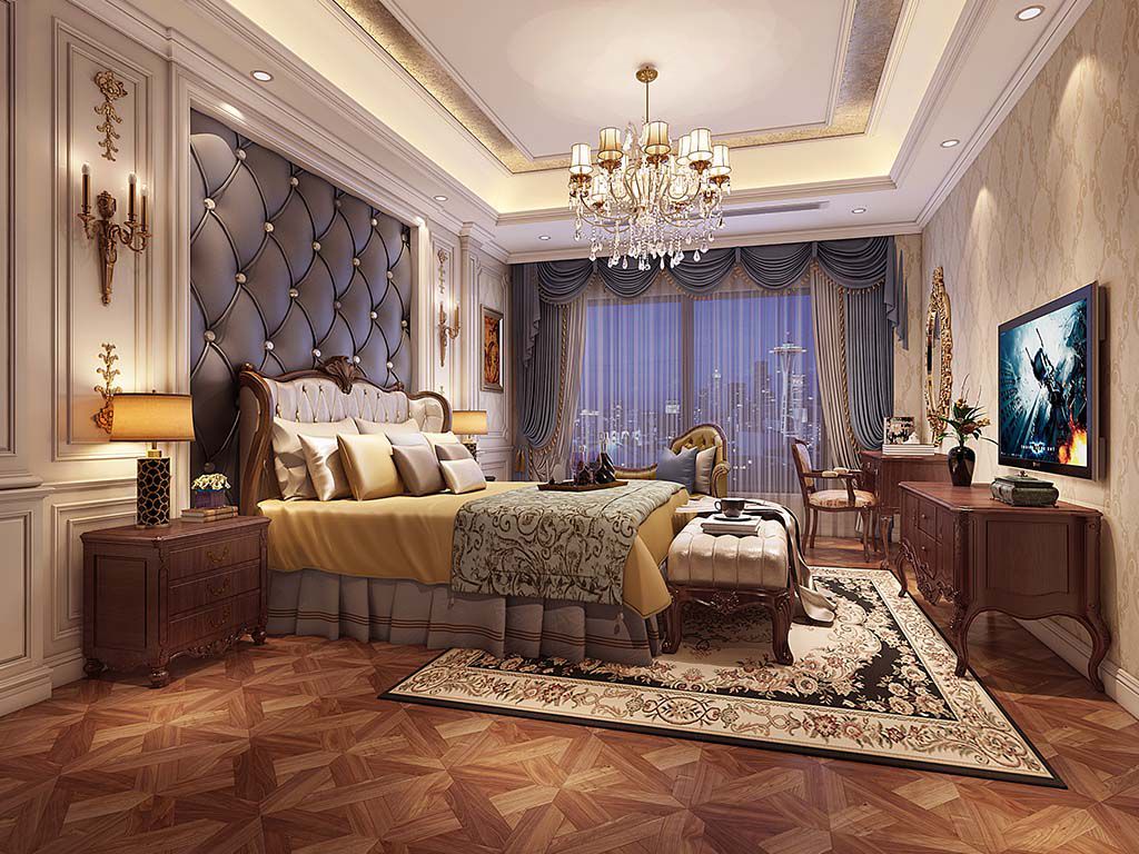 嘉定区华润中央公园300平欧式风格联排别墅卧室装修效果图