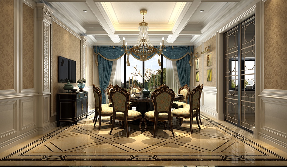 青浦区中海翡翠180平欧式风格三室两厅装修效果图