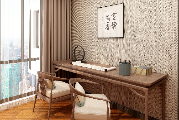 杨浦区100平新中式风格三居室装修效果图