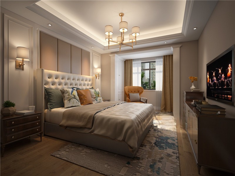 上海大上海国际花园180平美式乡村风格住宅卧室装修效果图