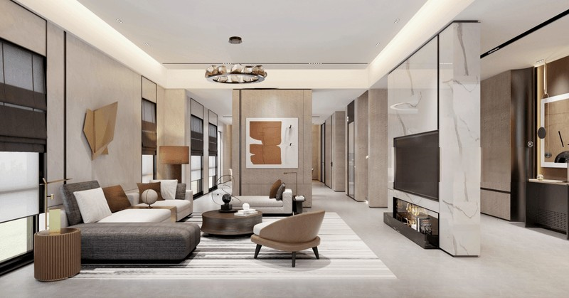 上海中海紫御豪庭700平轻奢风格别墅客厅装修效果图