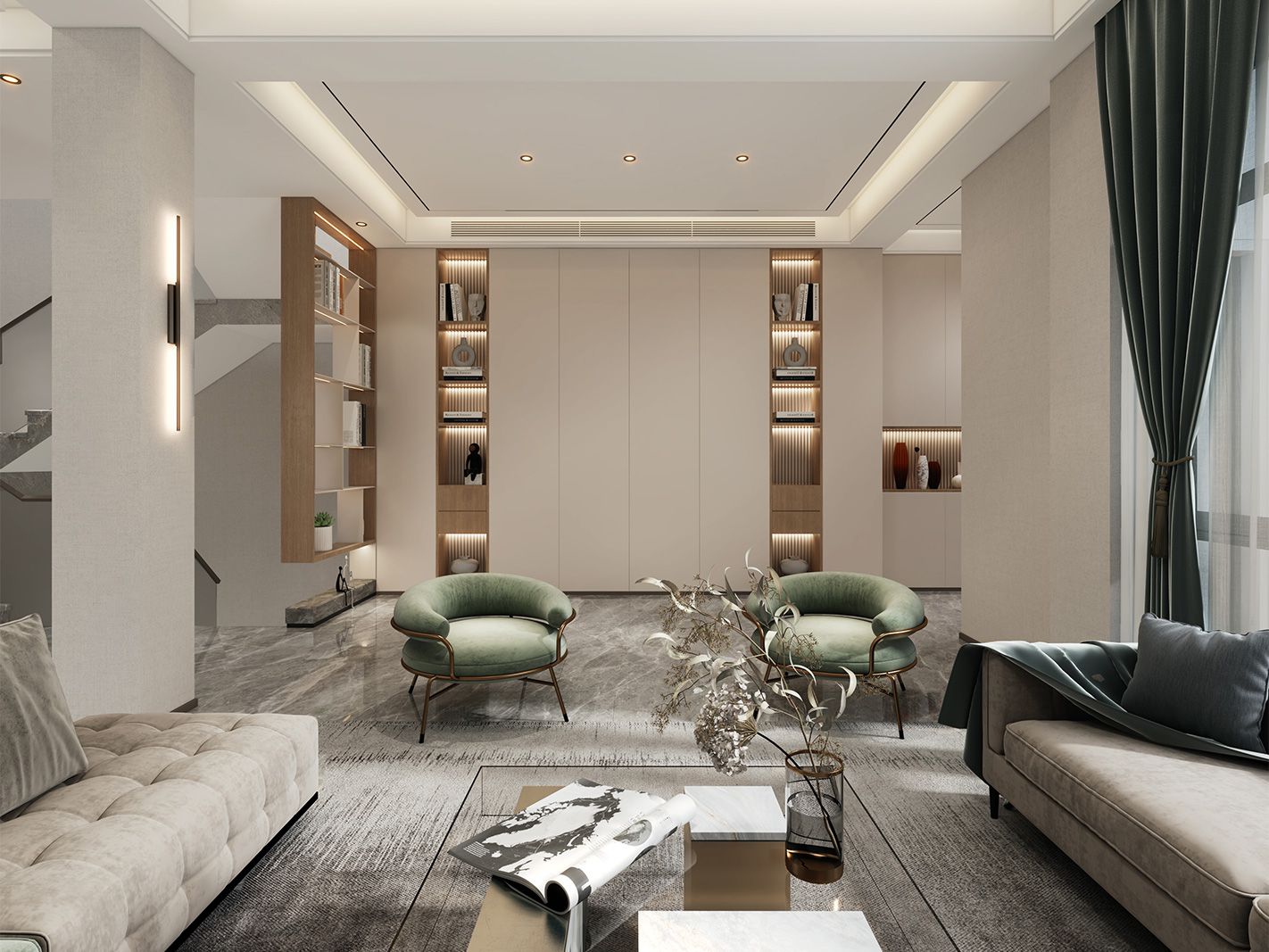 嘉定区白金果岭300平新中式风格联排别墅客厅装修效果图