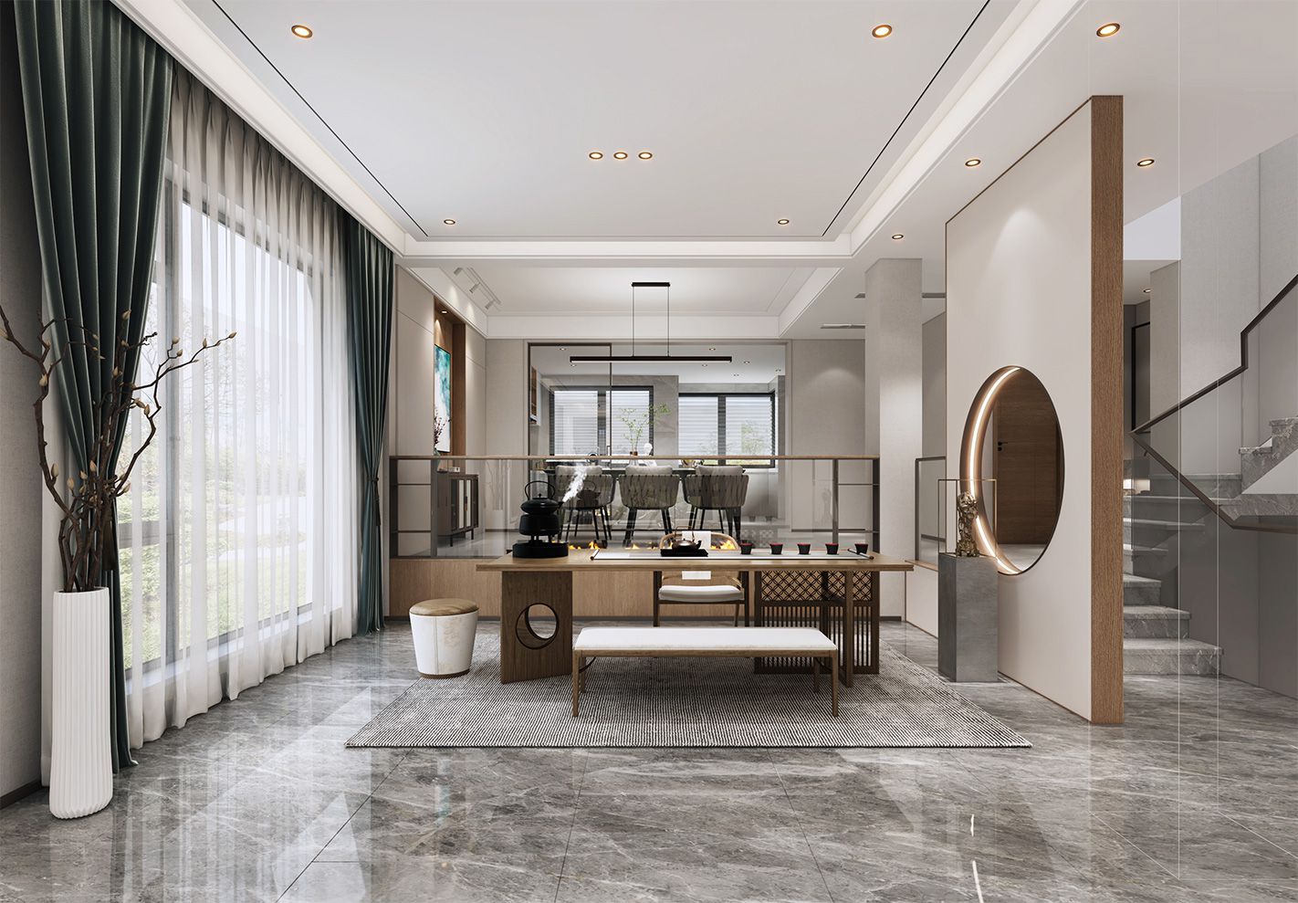 嘉定区白金果岭300平新中式风格联排别墅客厅装修效果图