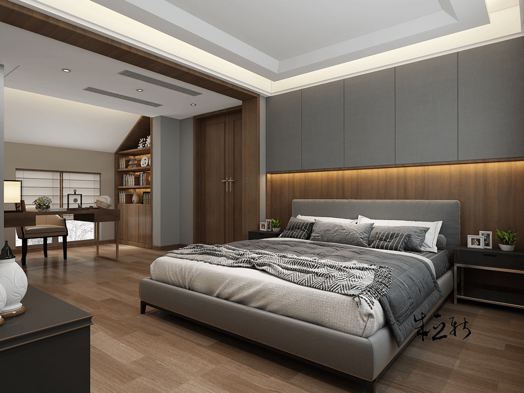 杨浦区橡树湾350平新中式风格叠加别墅卧室装修效果图