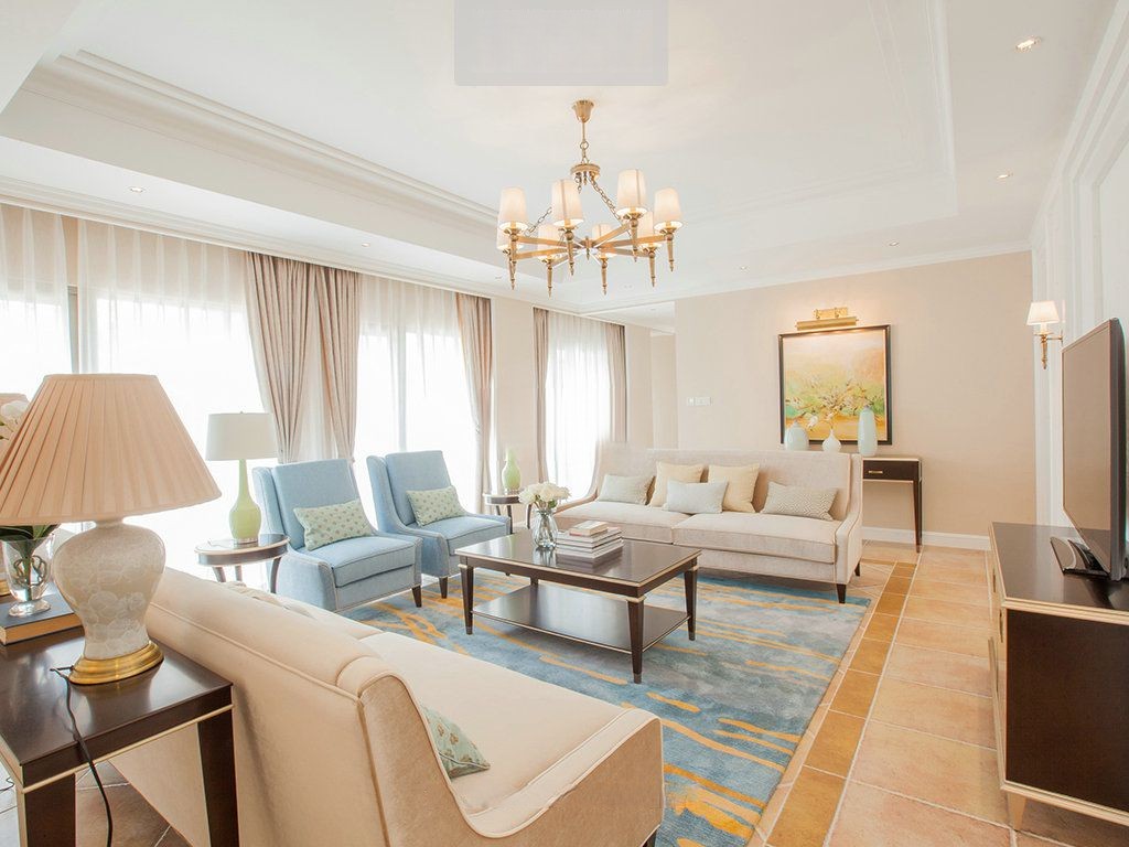 闵行区威尼斯水岸180平美式风格大平层客厅装修效果图