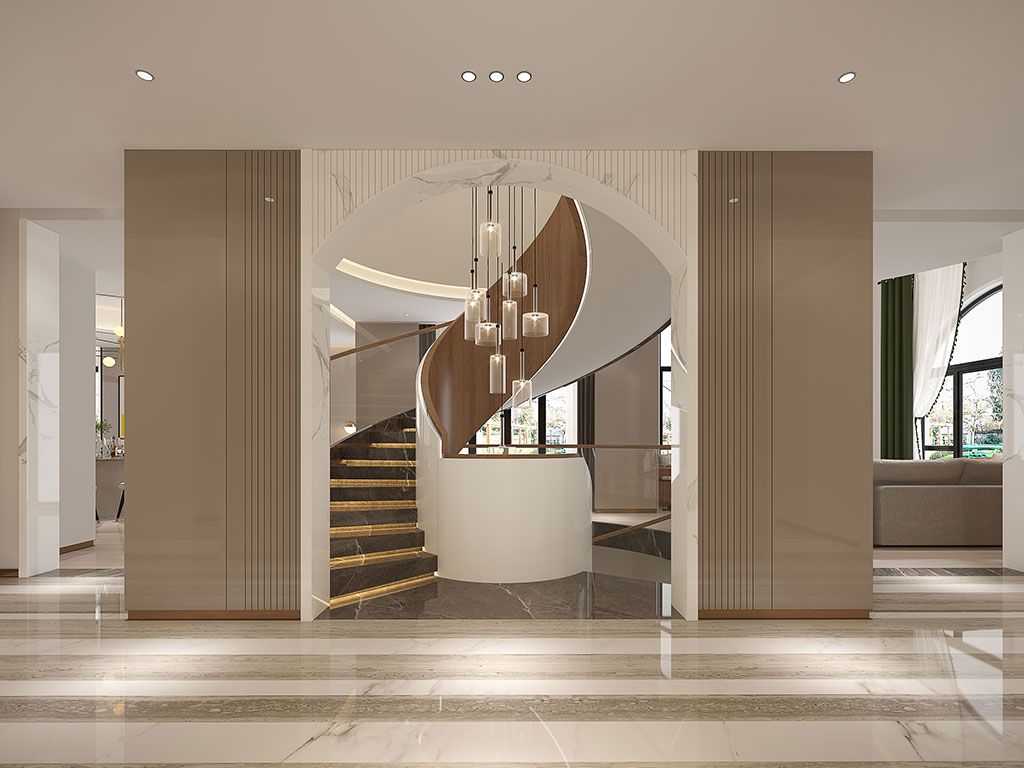 松江区长泰西郊280平欧式风格独栋别墅楼梯装修效果图