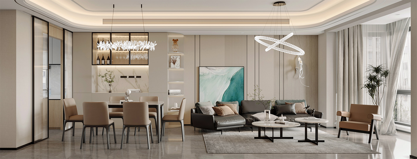 闵行区保利锦上150平现代风格叠加别墅客厅装修效果图