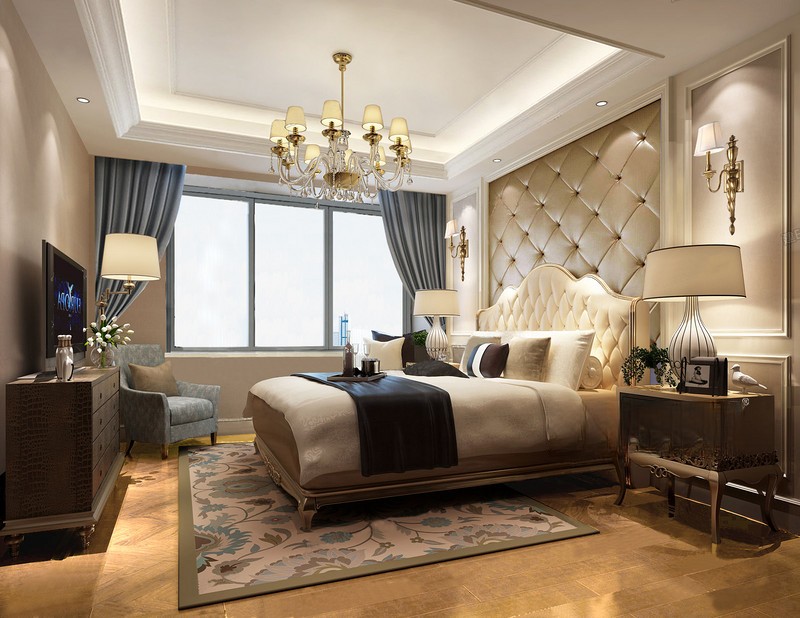 上海陆象小区360平简欧风格别墅卧室装修效果图