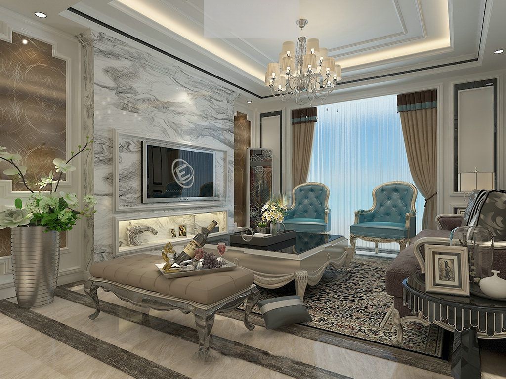 浦东大名城紫金九号152平欧式风格大平层客厅装修效果图