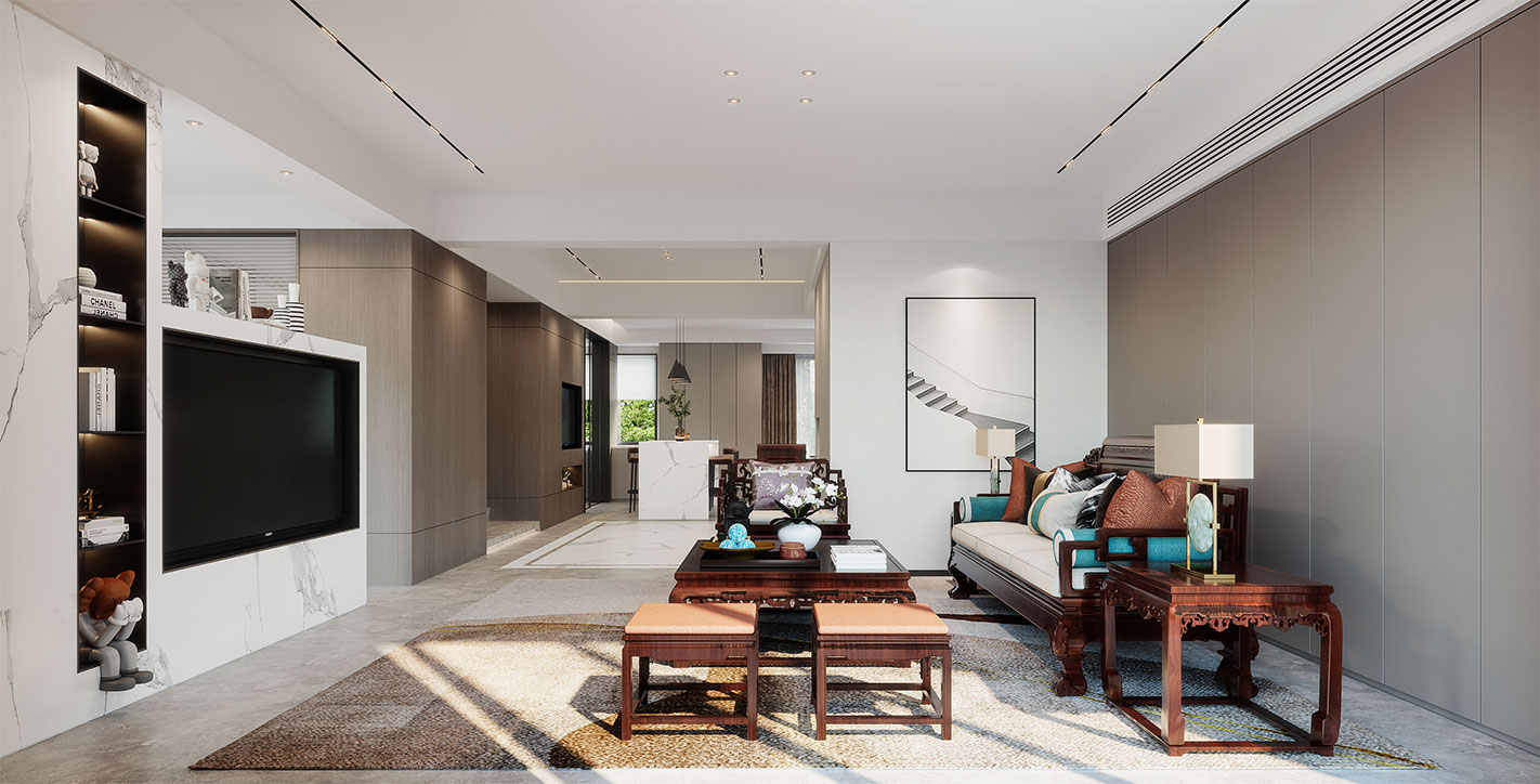 浦东中邦晶座250平现代风格叠加别墅客厅装修效果图