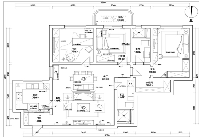 徐汇区银亿徐汇酩悦150平欧式风格公寓装修效果图