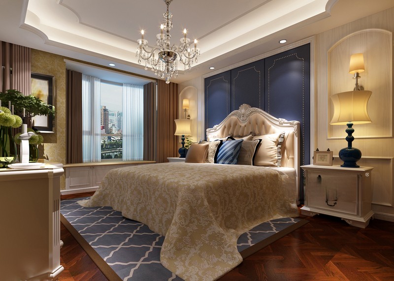 上海中祥龙柏苑240平美式风格别墅卧室装修效果图