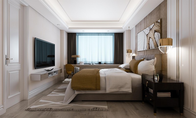 上海臻水岸280平混搭风格别墅卧室装修效果图