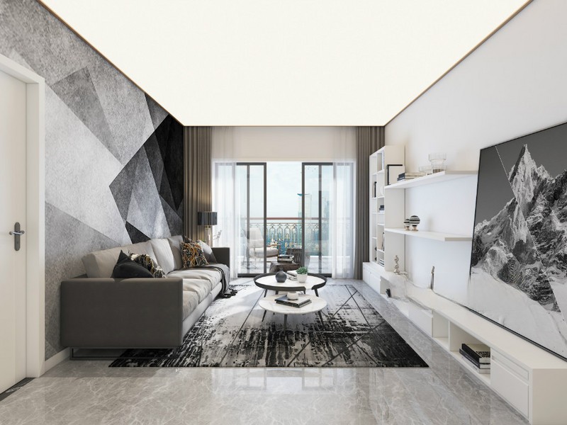 上海申亚新华府100平现代简约风格二居室客厅装修效果图