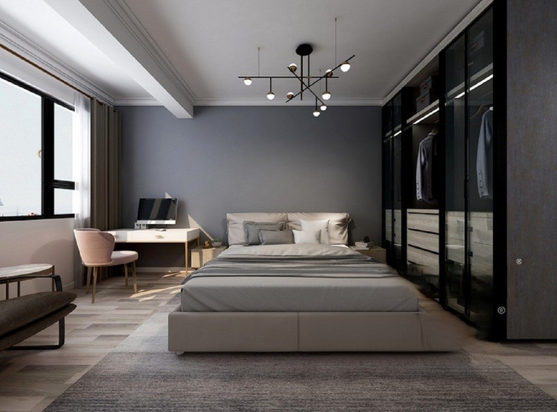上海滴水湖馨苑126平现代简约风格三居室卧室装修效果图