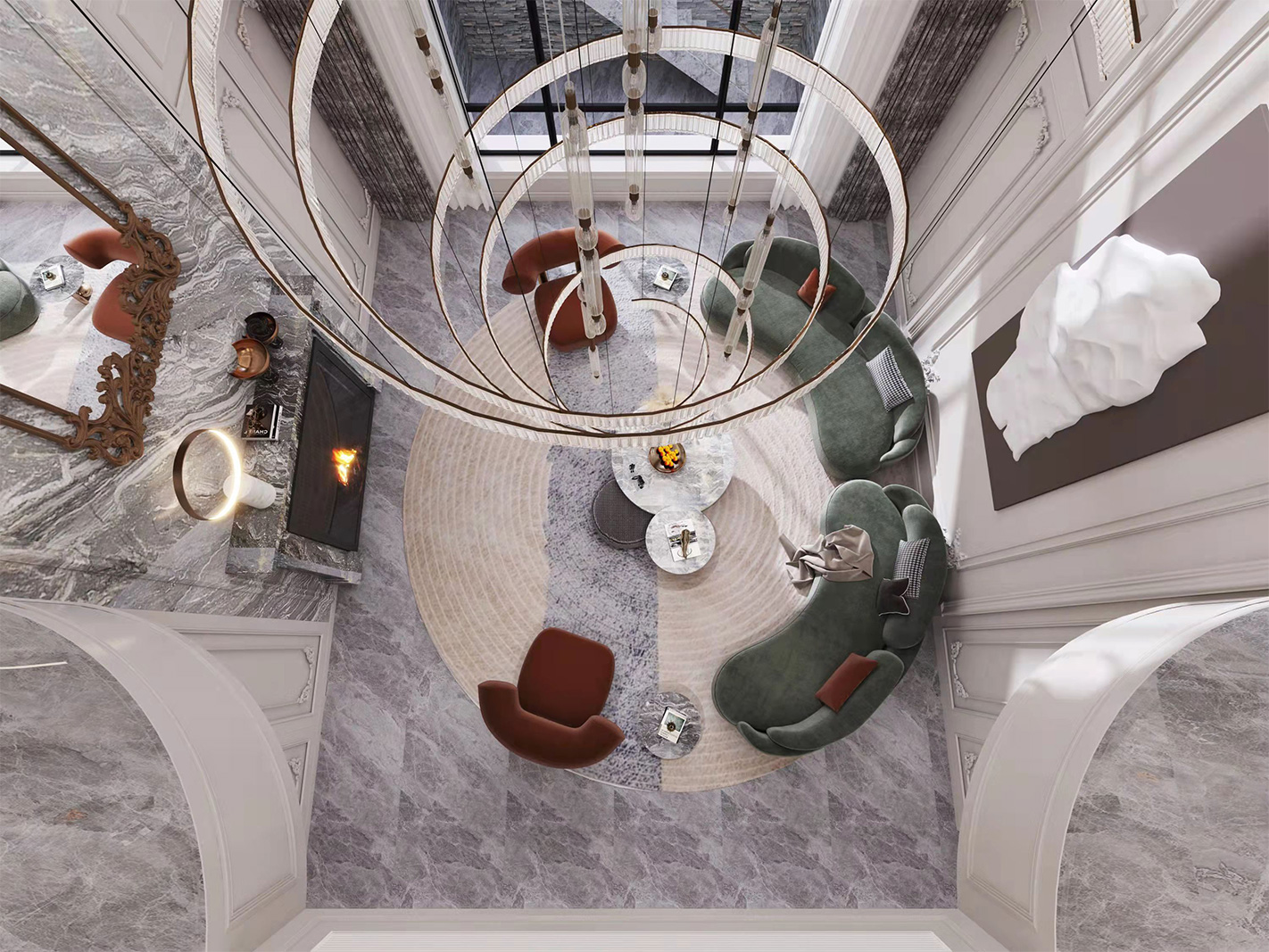宝山区金色宝坻500平法式风格联排别墅客厅装修效果图