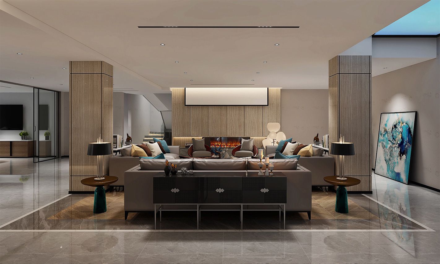 浦东尼德兰官邸420平现代极简风格大平层客厅装修效果图