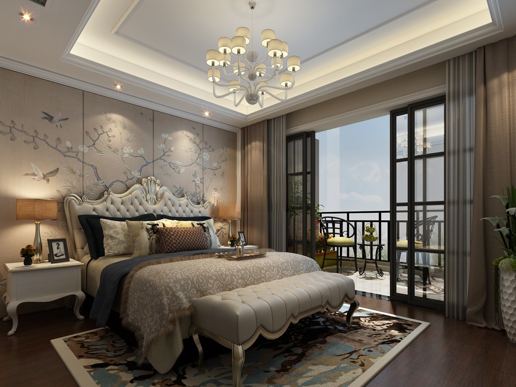 松江区法兰西世家400平欧式风格独栋别墅卧室装修效果图