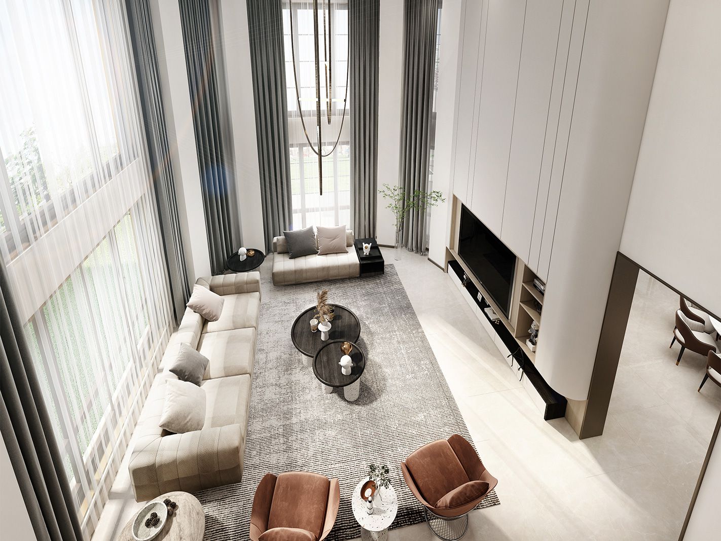 嘉定区安亭高尔夫600平现代风格独栋别墅客厅装修效果图