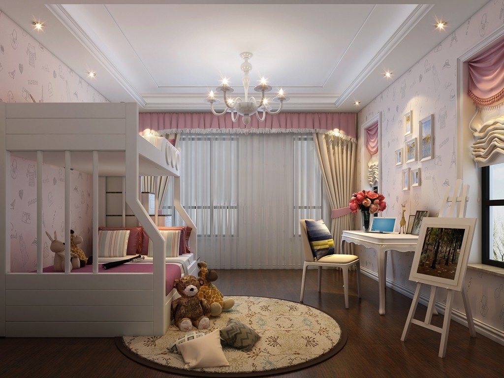 松江区法兰西世家400平欧式风格独栋别墅儿童房装修效果图