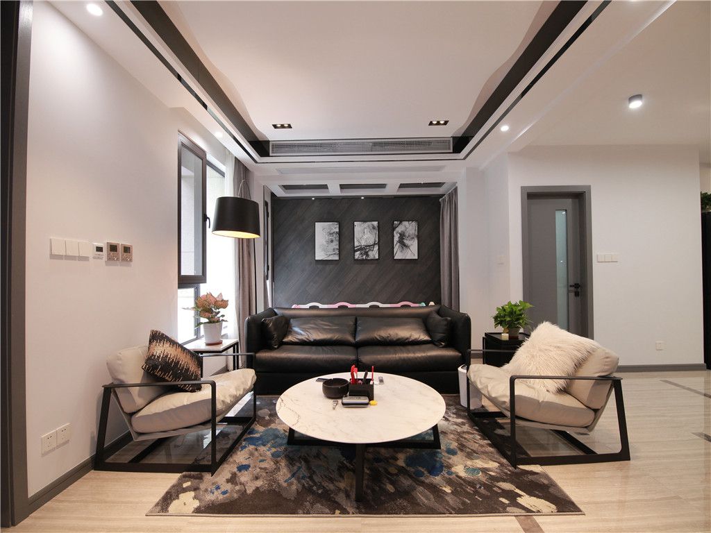 嘉定区远香湖一号230平现代轻奢风格独栋别墅客厅装修效果图