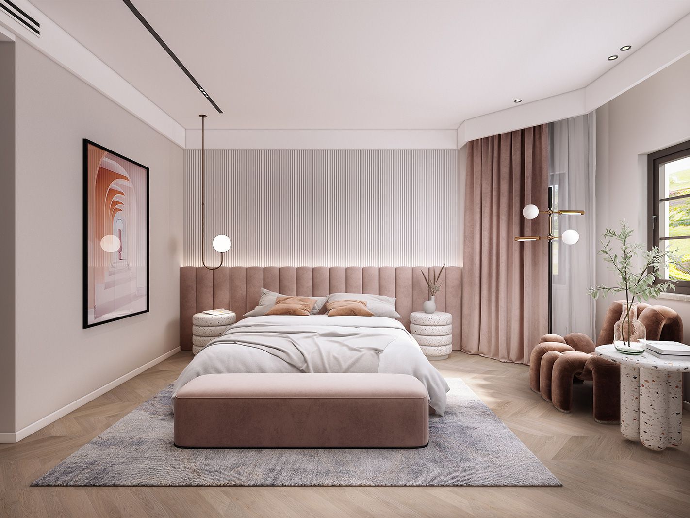 嘉定区安亭高尔夫600平现代风格独栋别墅卧室装修效果图