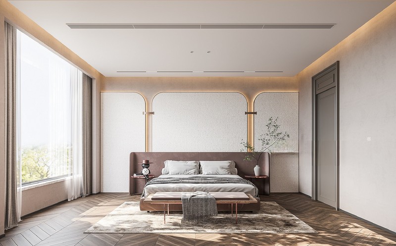 上海自建别墅1000平轻奢风格别墅卧室装修效果图