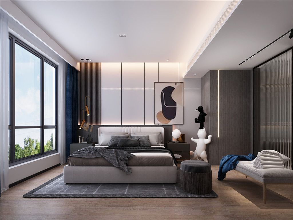 浦东尚海郦景230平现代极简风格公寓卧室装修效果图