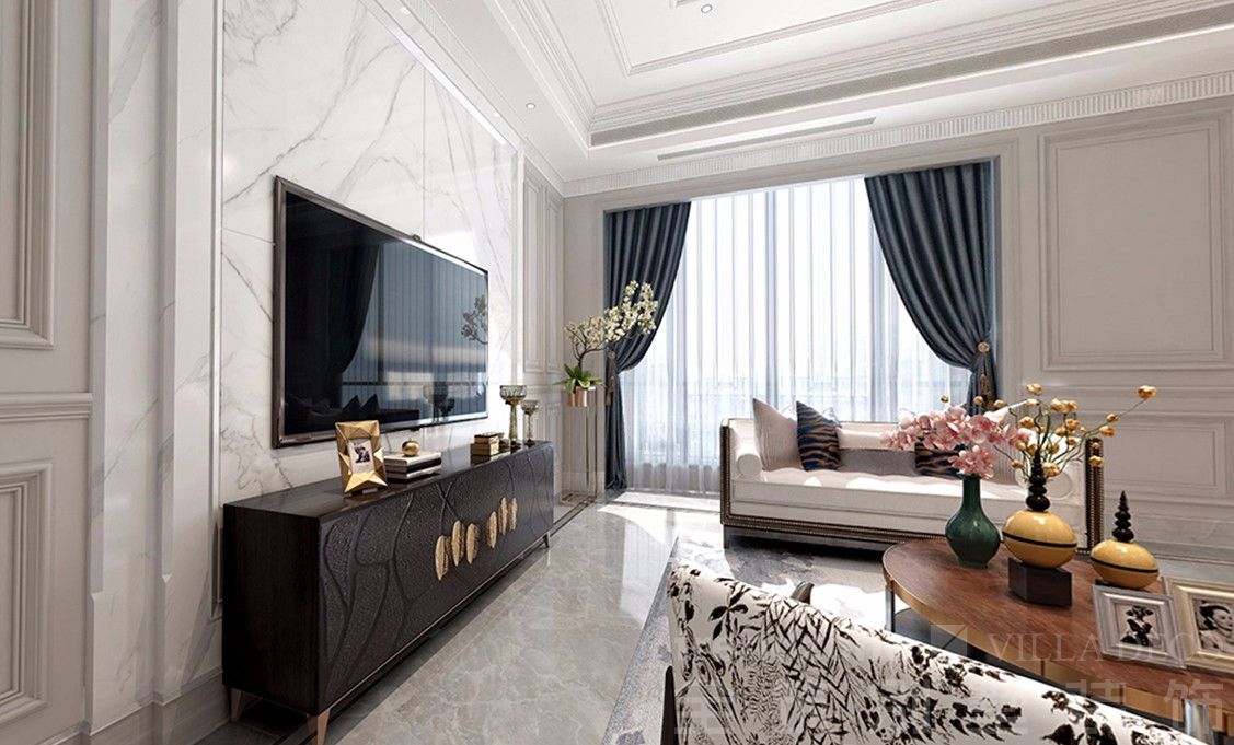 普陀区中海紫御豪庭750美式别墅客厅装修效果图