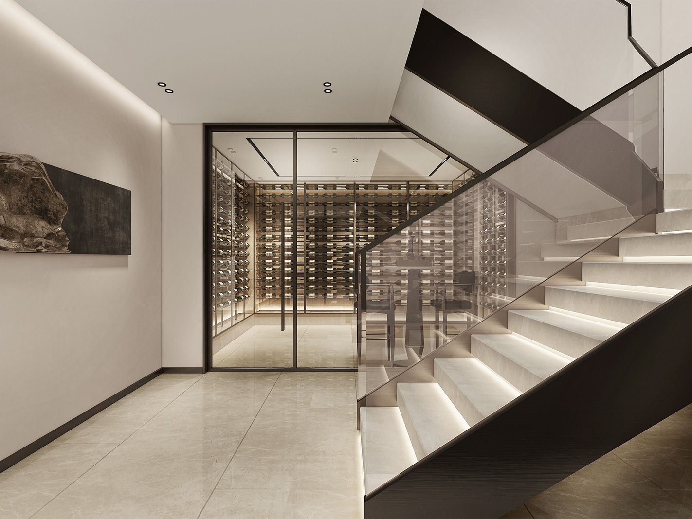 嘉定区安亭高尔夫600平现代风格独栋别墅楼梯装修效果图