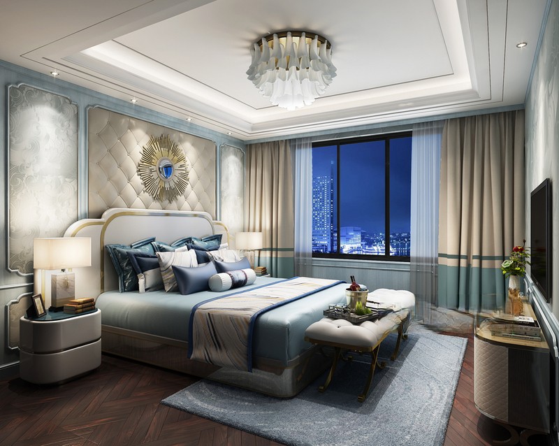 上海东原地产C地块220平新古典风格别墅卧室装修效果图
