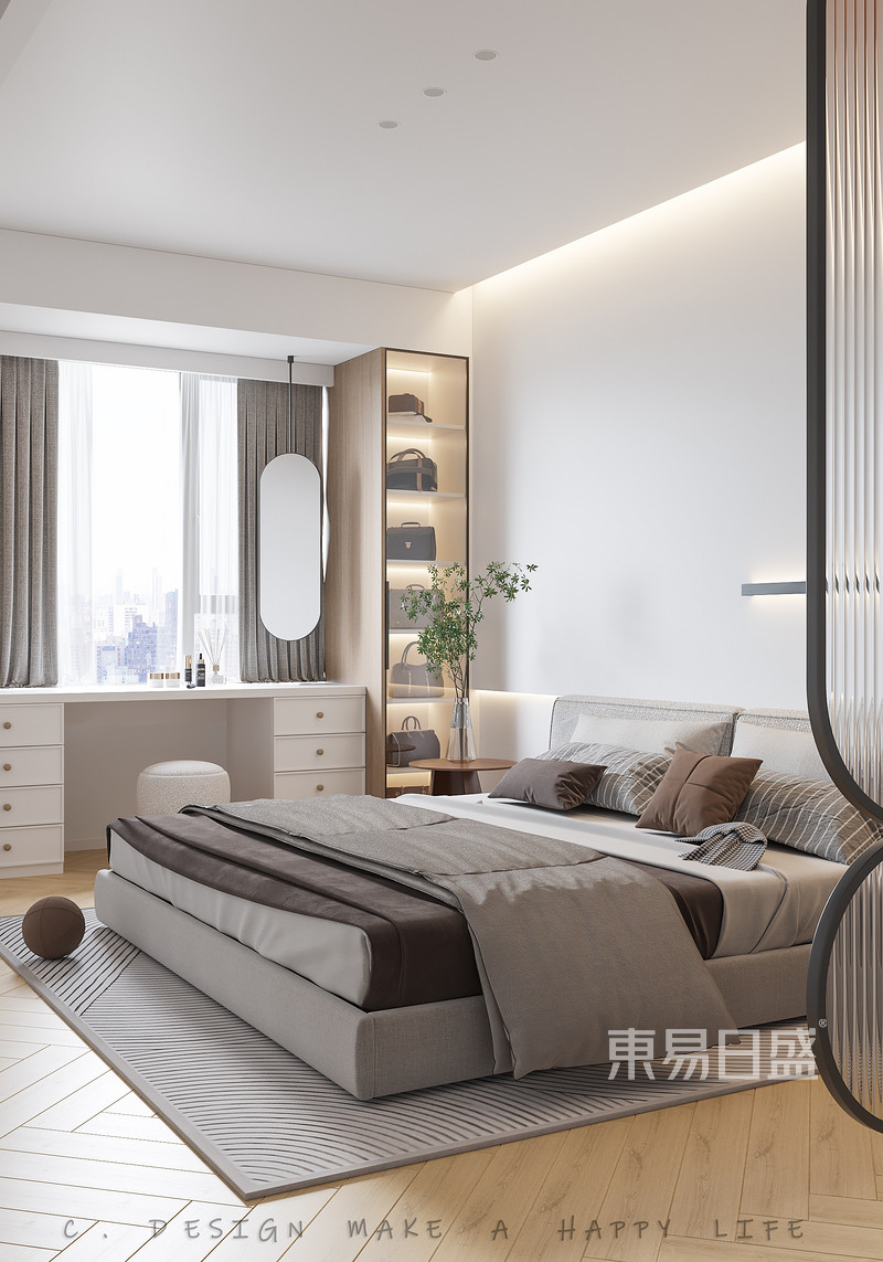 上海普陀绿地海珀玉晖120平混搭风格三居室卧室装修效果图