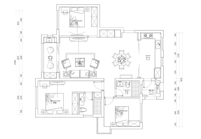 浦东新区大名城紫金九号118平美式风格公寓装修效果图
