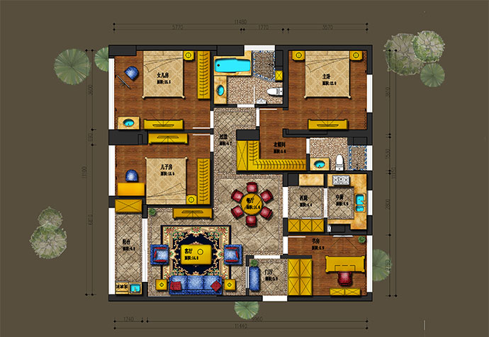 嘉定区宝龙城市广场160平地中海风格公寓装修效果图