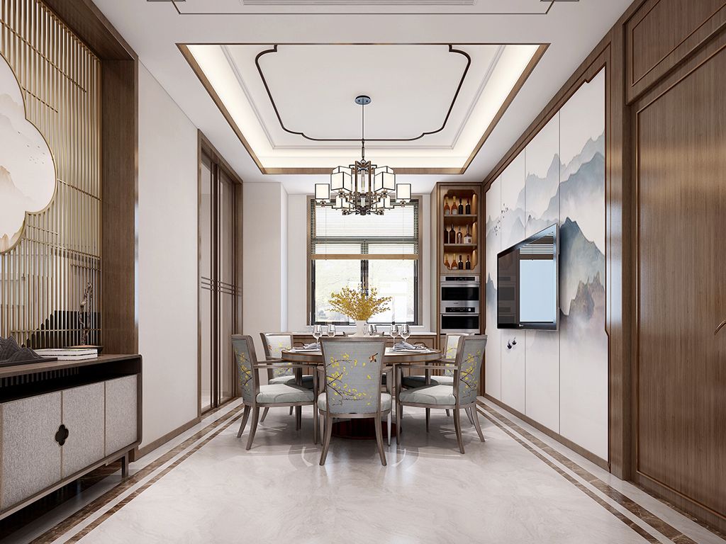 青浦区星尚湾230平欧式风格独栋别墅餐厅装修效果图
