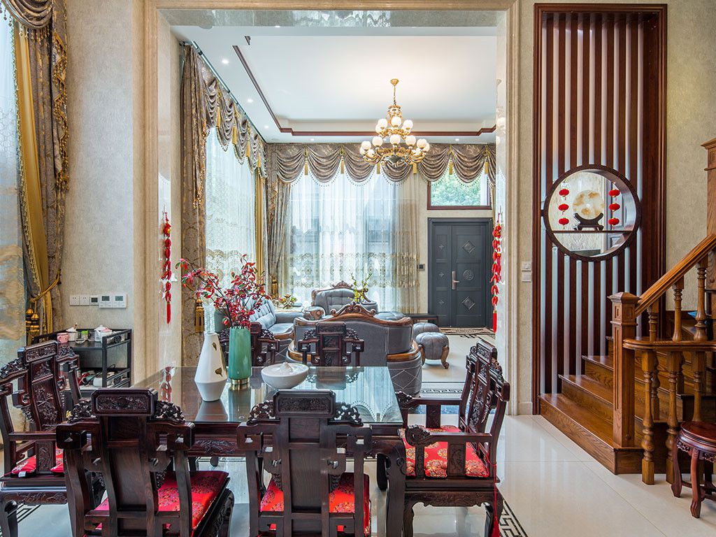 浦东御沁园330平新中式风格独栋别墅餐厅装修效果图