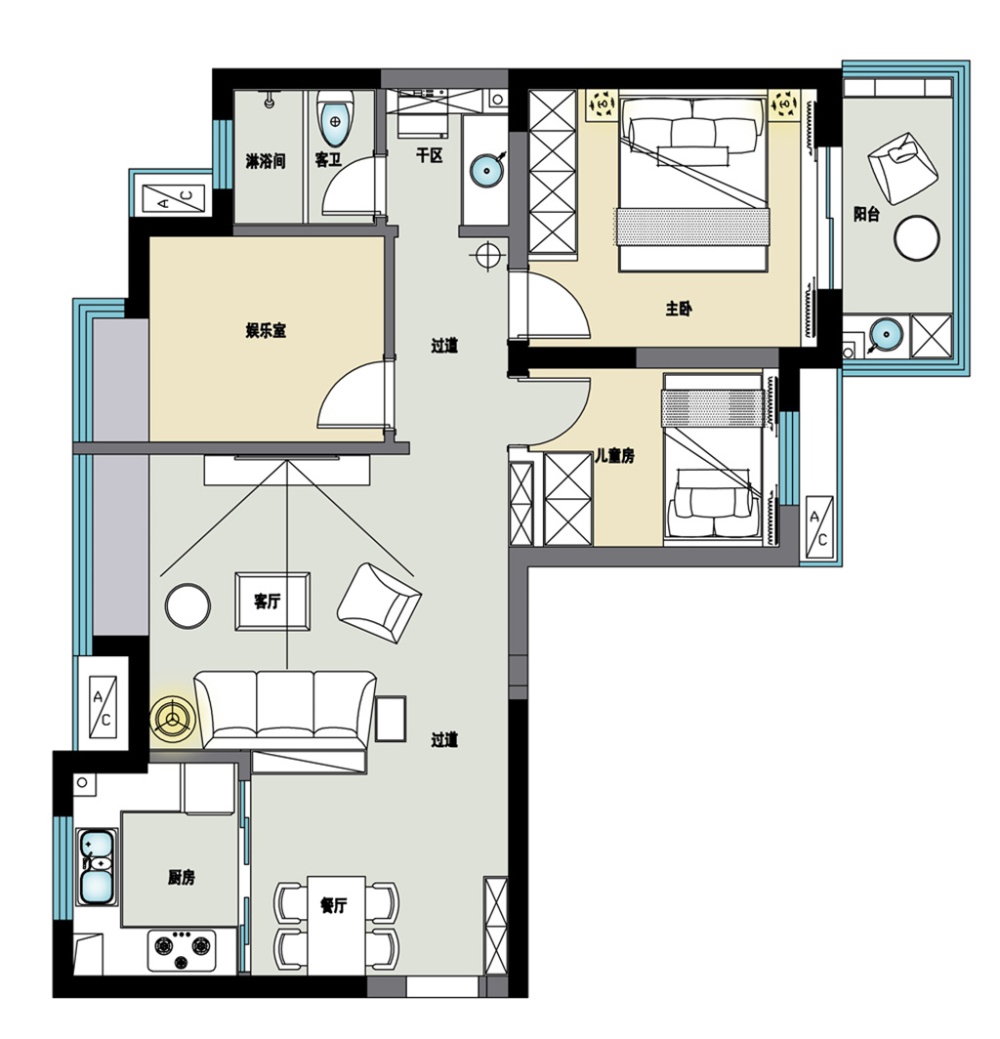 浦东森林湾公寓两室一厅户型图