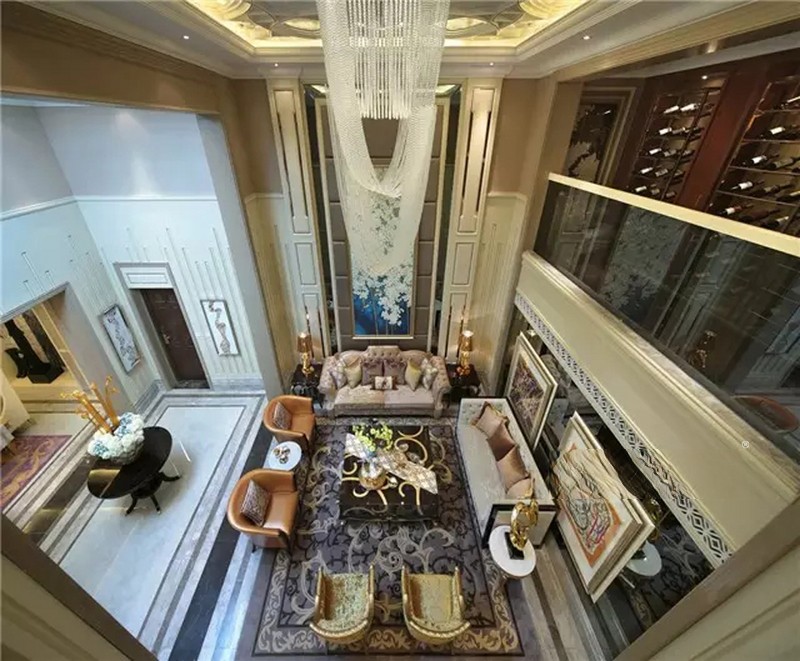 上海佘山高尔夫397平新古典风格别墅客厅装修效果图