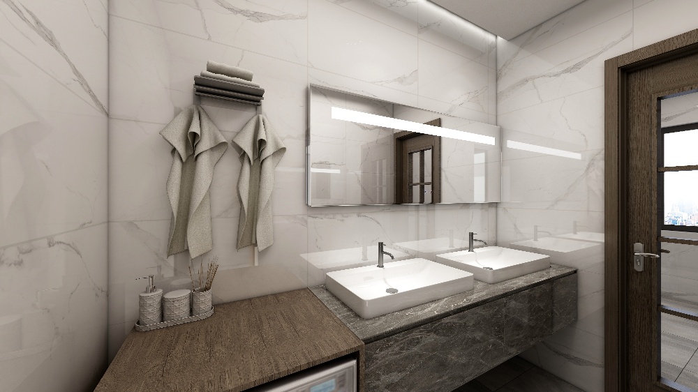 长宁区明欣公寓110新中式三室一厅卫生间装修效果图