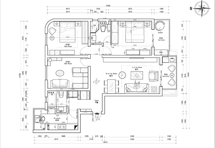 静安区上海宏安家园125平简约风格公寓装修效果图