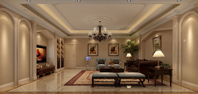 上海上海大华西郊350平欧式风格别墅客厅装修效果图