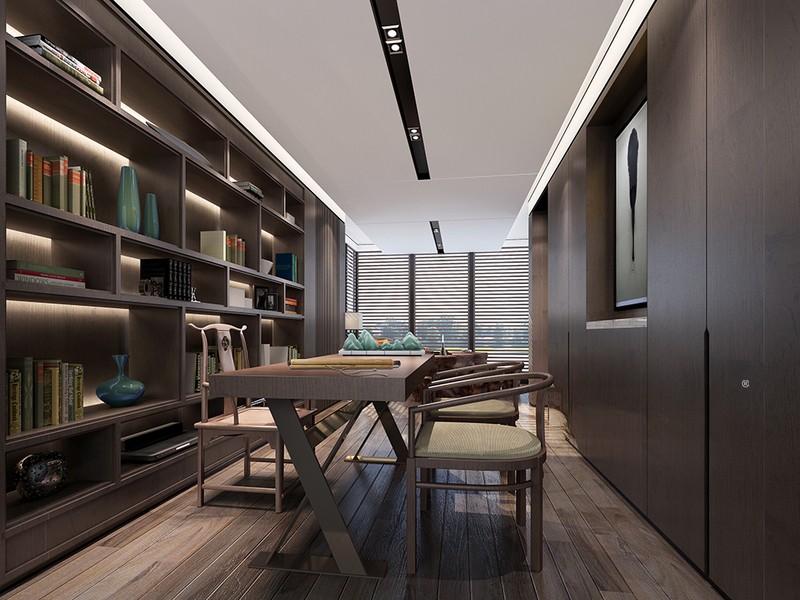 上海汤臣豪园290平现代简约风格别墅书房装修效果图